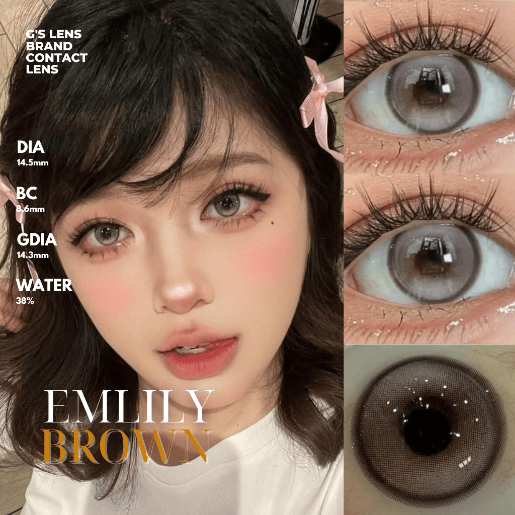 Kính áp tròng Gtrendy EMILY BROWN nâu trà tự nhiên douyin 6 tháng G.DIA 14.3mm độ 0-8 Nội Địa Trung