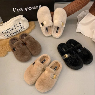(Sẵn đen 38,39, kaki 36,37, nâu 35,38) Giày Sục Lông Mịn Hàng Đẹp Đi Siêu Ấm Ulzzang Cho Phái Nữ Mùa đông