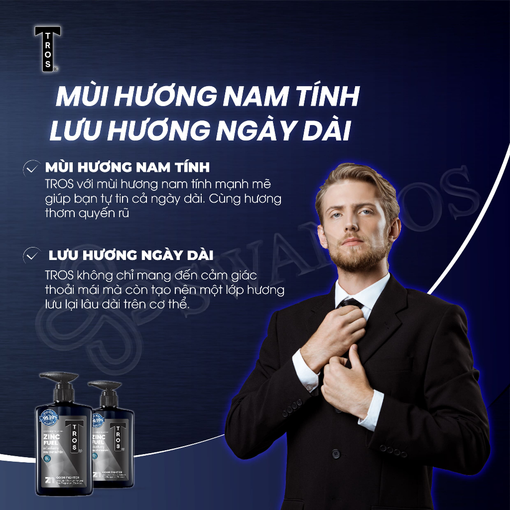 Sữa Tắm Nam TROS ZINC FUEL Thái Lan, Kháng Khuẩn, Sạch Sâu Lỗ Chân Lông, Ngăn Mụn 450ml