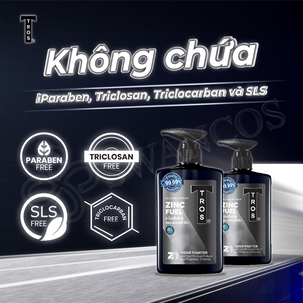 Sữa Tắm Nam TROS ZINC FUEL Thái Lan, Kháng Khuẩn, Sạch Sâu Lỗ Chân Lông, Ngăn Mụn 450ml