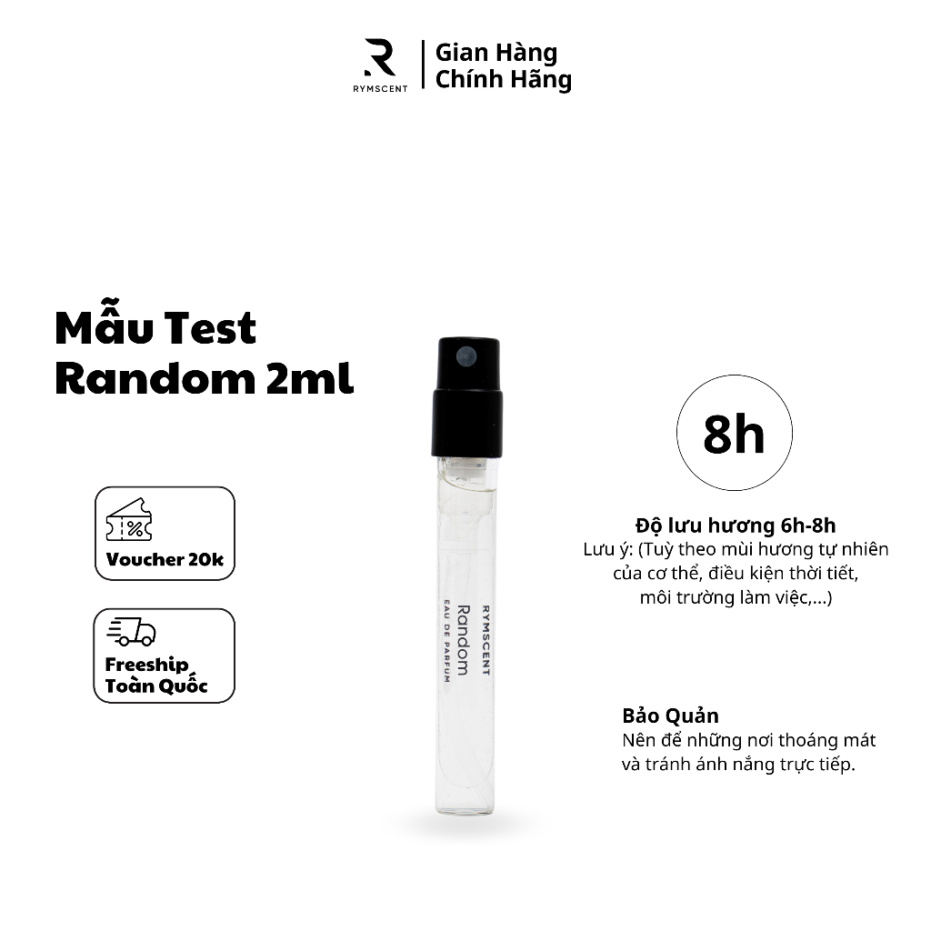 Chọn Mẫu Nước Hoa RYMSCENT Ngẫu Nhiên | Random 2ml | Độ lưu hương từ 6h-8h | Dạng xịt.