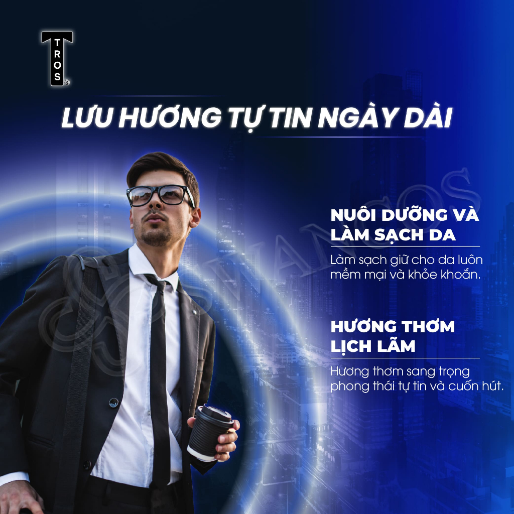 Sữa Tắm Nam TROS AI HYDRATION Thái Lan Chứa Peptide Dưỡng Ẩm Tối Ưu, Hương Thơm Nam Tính 450ml