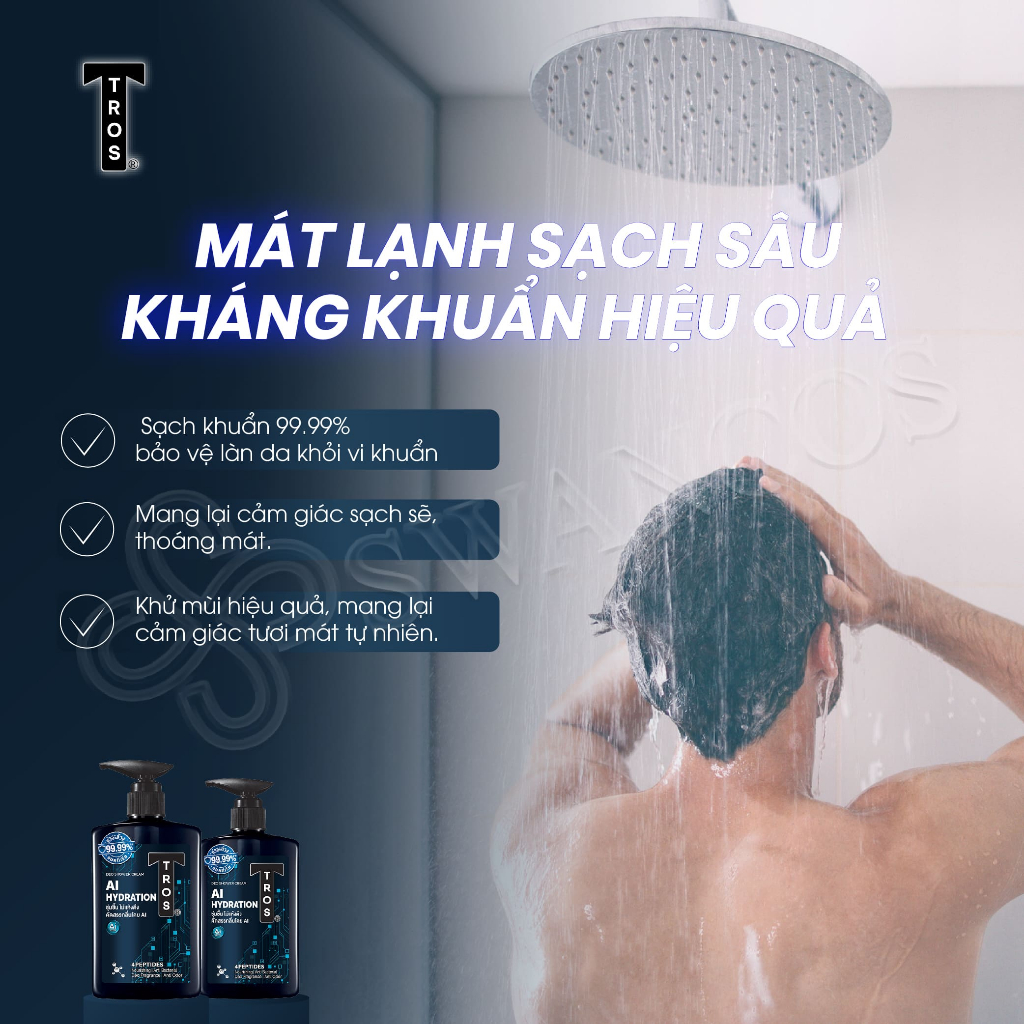 Sữa Tắm Nam TROS AI HYDRATION Thái Lan Chứa Peptide Dưỡng Ẩm Tối Ưu, Hương Thơm Nam Tính 450ml