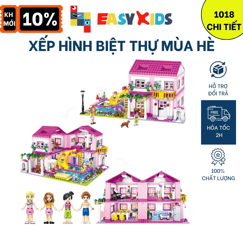 Đồ Chơi Lắp Ráp Mô Hình Nhà Biệt Thự Gia Đình Hiện Đại Summer Villa Lâu Đài To Xinh Cho Bé Từ 5 Tuổi