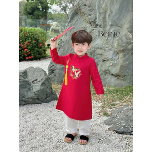 Set Áo dàiTafta thêu hạc kèm dây khánh Bernie cho bé trai 9-24kg