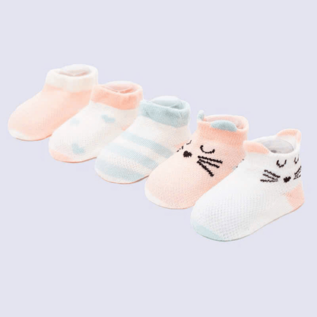 SET 5 ĐỔI TẤT MÈO LƯỚI Sơ Sinh CỔ THẤP cotton ấm áp thoáng khí mẫu mã dễ thương cho bé từ 0 - 12 tháng Đậu Đậu Store