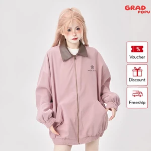 Áo khoác bomber nữ GRADPOPU PAK43 cổ bẻ bo chun phối màu basic dáng rộng chất nỉ dày dặn thu đông