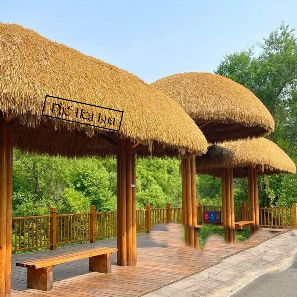 Rơm nhân tạo lợp mái, chống nóng chống cháy. Cỏ rơm giả decor nhà trang ...