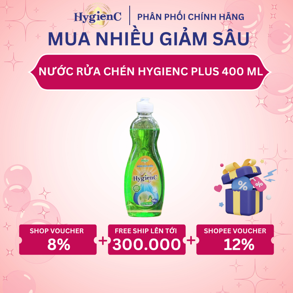 Ảnh Nước Rửa Chén HygienC Plus 400g Làm Sạch Vết Dầu Mỡ Bám Trên Chén Bát 1