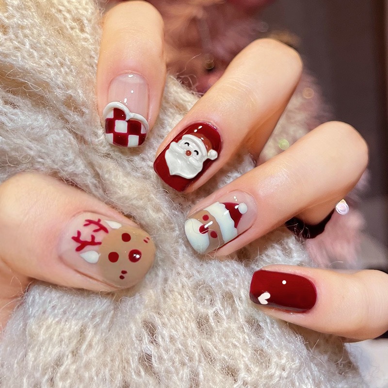 [MỚI] Móng tay giả, nail box 24 móng form ngắn giáng sinh họa tiết ông già noel | TẶNG KÈM KEO❤️
