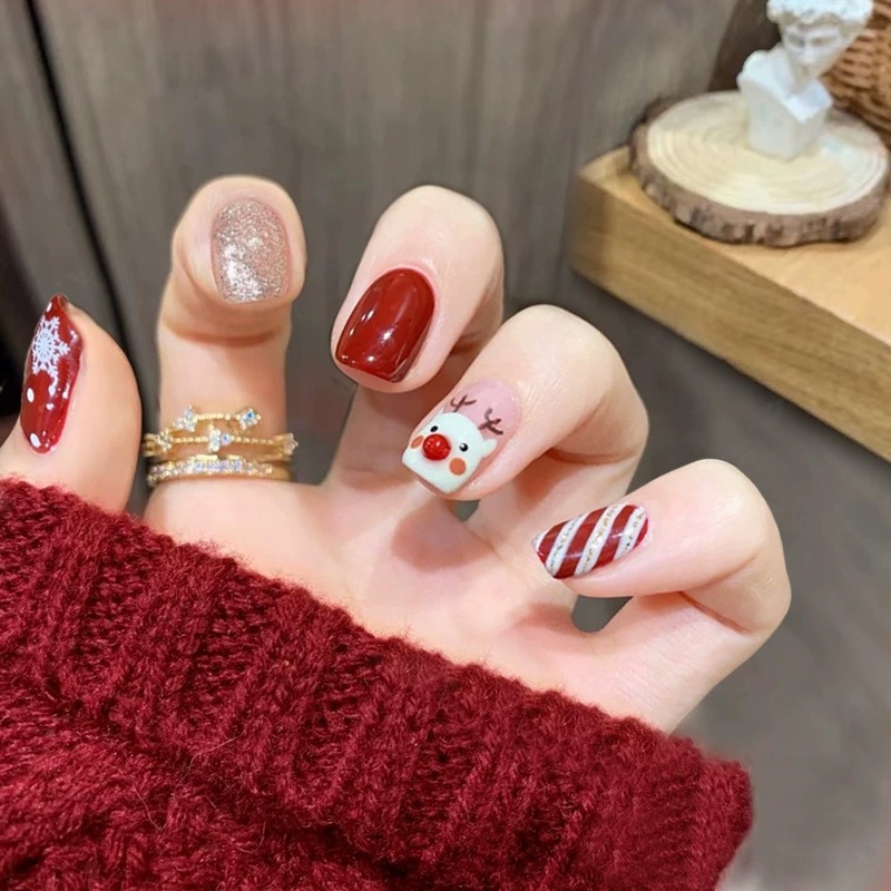 [MỚI] Móng tay giả, nail box 24 móng form ngắn giáng sinh họa tiết ông già noel | TẶNG KÈM KEO❤️
