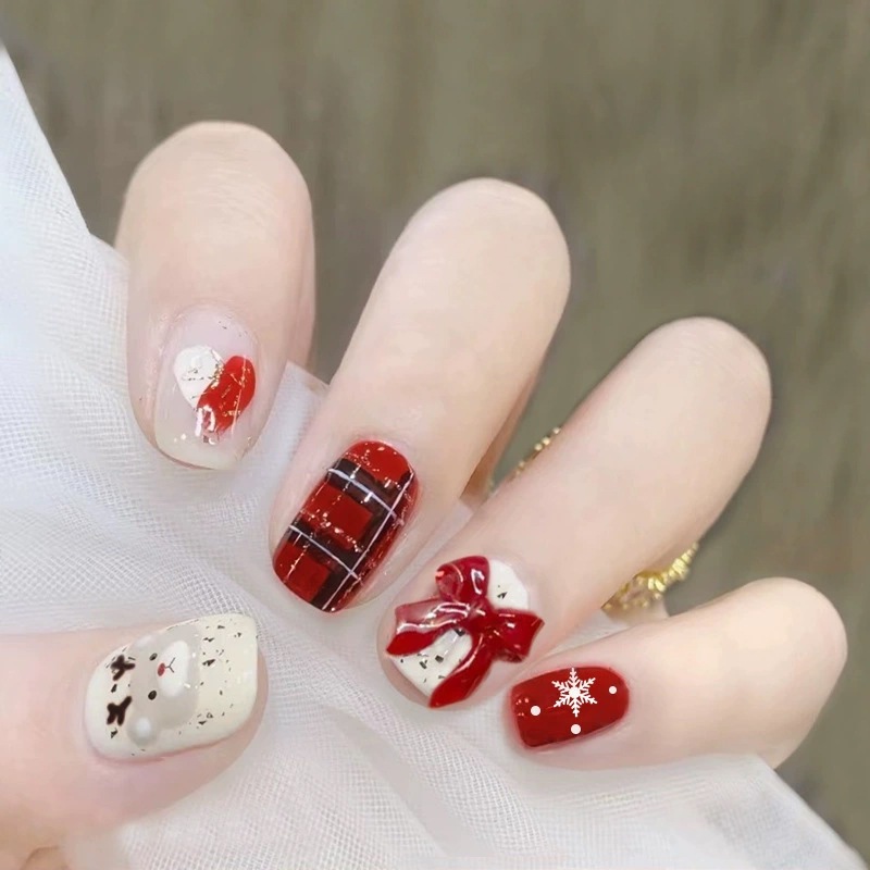 [MỚI] Móng tay giả, nail box 24 móng form ngắn giáng sinh họa tiết ông già noel | TẶNG KÈM KEO❤️