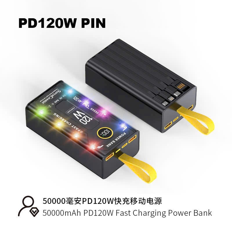 Sạc Dự Phòng 30000mAh Với 2 Cổng Sạc Nhanh 22.5w và PD 20W Kèm 4 Đầu Sạc Màn Hình LED RGB PKMALL