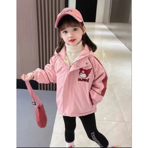 Áo khoác gió lót lông Kuromi chất vải tráng bạc chống nước, chống gió lót lông dày dặn- DOKIJI
