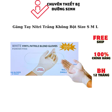 Găng Tay Y Tế Trắng Nitri Bao Tay Y Tế Trắng Không Bột Hộp 100 Chiếc