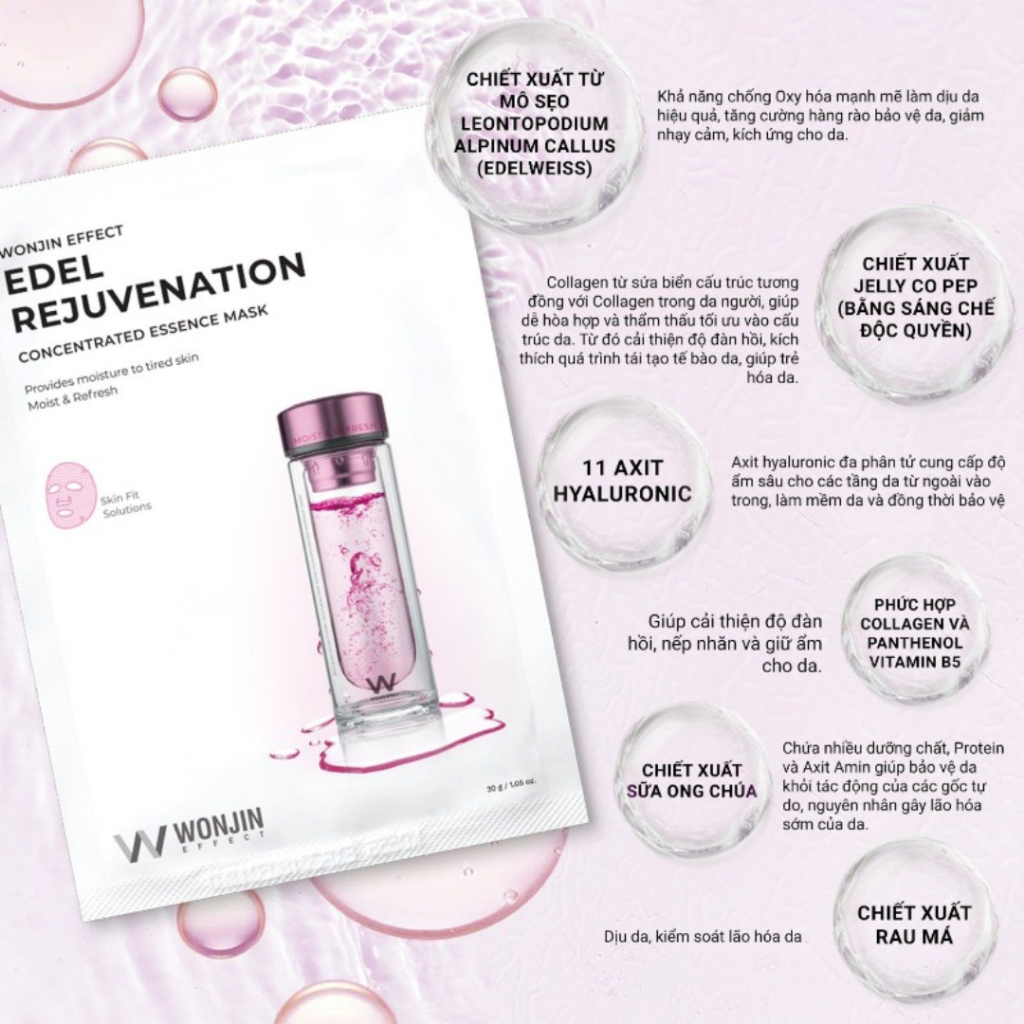Ảnh Mặt nạ giấy Wonjin cấp ẩm phục hồi hồi giúp tăng sinh collagen dưỡng sáng trẻ hóa da 3
