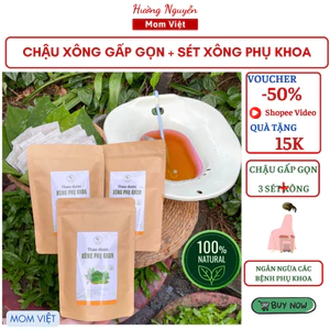 COMBO CHẬU XÔNG GẤP GỌN + 3 SET BỘT TRẦU XÔNG VÙNG KÍN 30 LẦN XÔNG ( CÓ CHE TÊN SP)