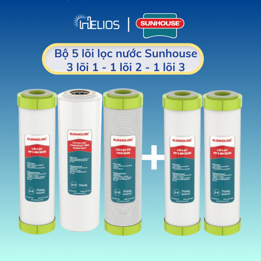 Ảnh Bộ 5 lõi lọc thô Sunhouse chính hãng ( 3 lõi 1, 1 lõi 2, 1 lõi 3) dùng cho máy lọc nước RO Sunhouse 1