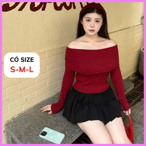 Áo Trễ Vai Dài Tay Đỏ Noel RANSHI Thiết Kế Basic Form Vừa Ôm Dáng Tôn Body Dễ Phối Chất Tăm Thái - RA198