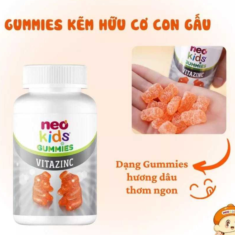 Gummies Kẽm Hữu cơ con gấu Neokids Viên nhai Hộp 60 viên + quà tặng