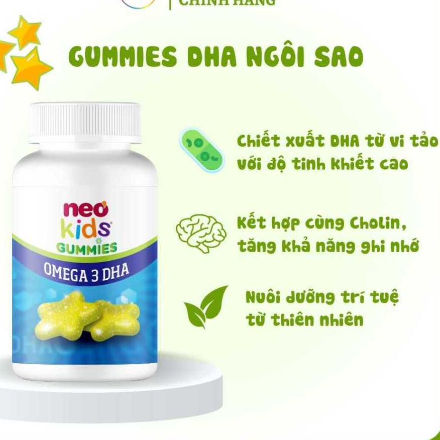 Gummies DHA ngôi sao Neo Kids hộp 60 viên nhai + quà