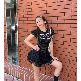 Áo thun babytee nữ MONÁ tay bồng cổ tròn hoạ tiết chấm bi thêu Moná Girls - HAMIE TOP