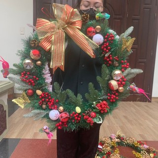 D60cm Vòng hoa giáng sinh cỡ lớn treo cửa Trang trí Noel họa tiết cao cấp