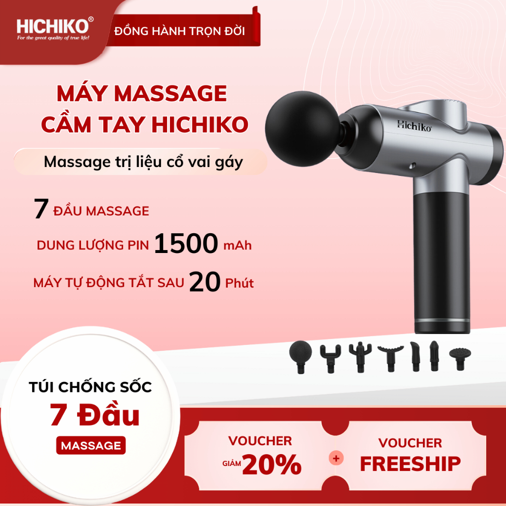 [Tặng kèm 7 đầu] Máy massage cầm tay Hichiko HC9701 - máy đấm lưng , massage trị liệu cổ vai gáy