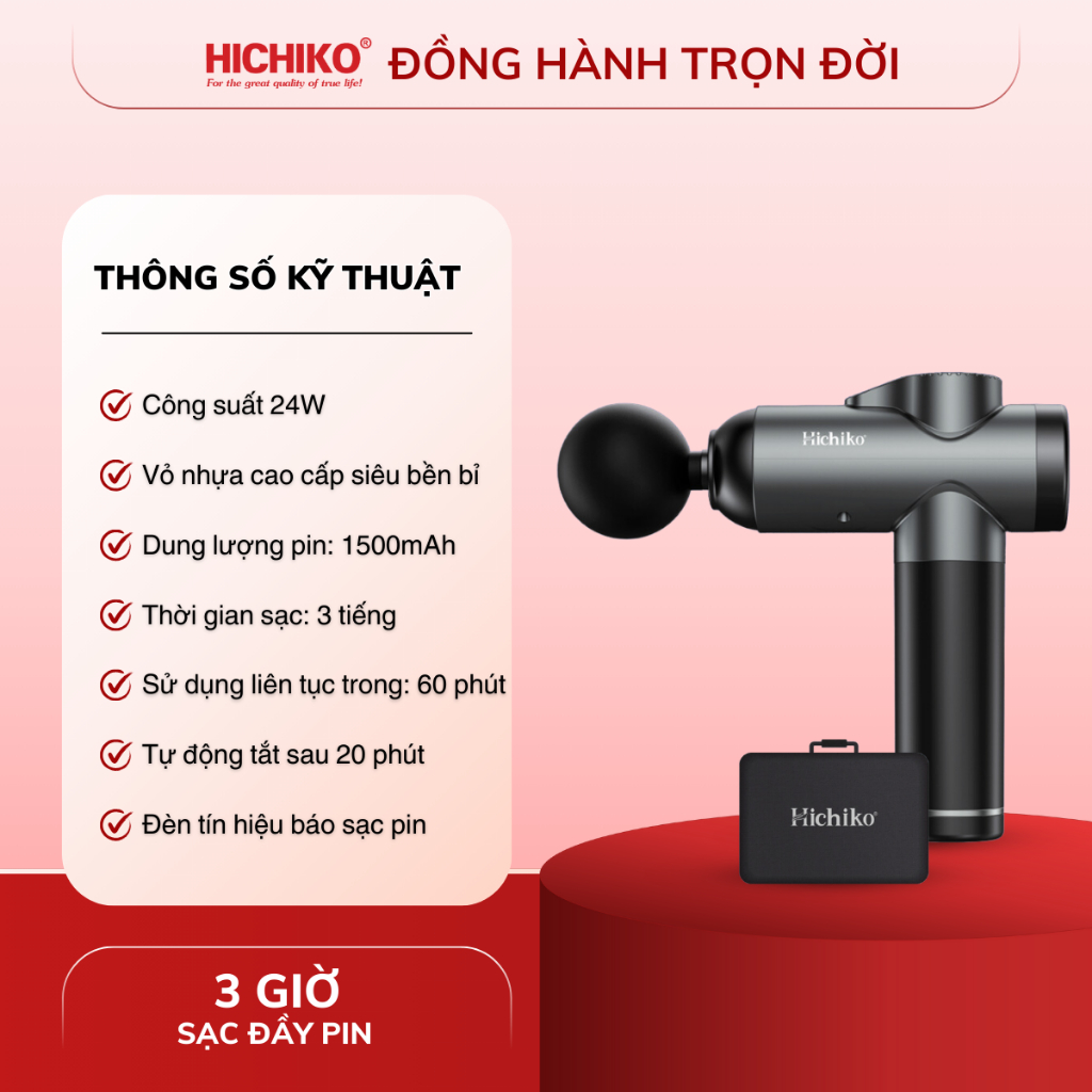 [Tặng kèm 7 đầu] Máy massage cầm tay Hichiko HC9701 - máy đấm lưng , massage trị liệu cổ vai gáy