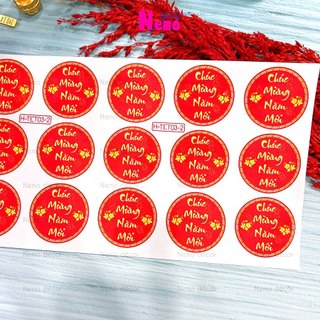 Tem Tết Chúc Mừng Năm Mới, Decal Dán Tết Hình Tròn, Tem Dán Trang Trí Hộp Quà, Bánh, Kẹo, Mứt Ngày Tết.