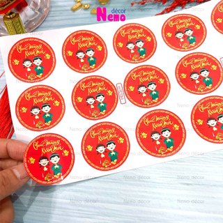 Tem Dán Tết, Tem Dán Chúc Mừng Năm Mới 2026, Decal Hình Tròn Decor Trang Trí Hộp Quà, Hộp Bánh, Kẹo, Mứt Ngày Tết.