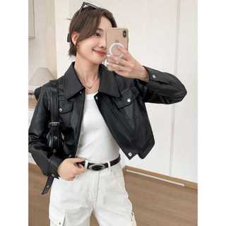 Áo khoác da Forgirl áo da nữ phối khóa kiểu dáng croptop cá tính phong cách Hàn Quốc T012