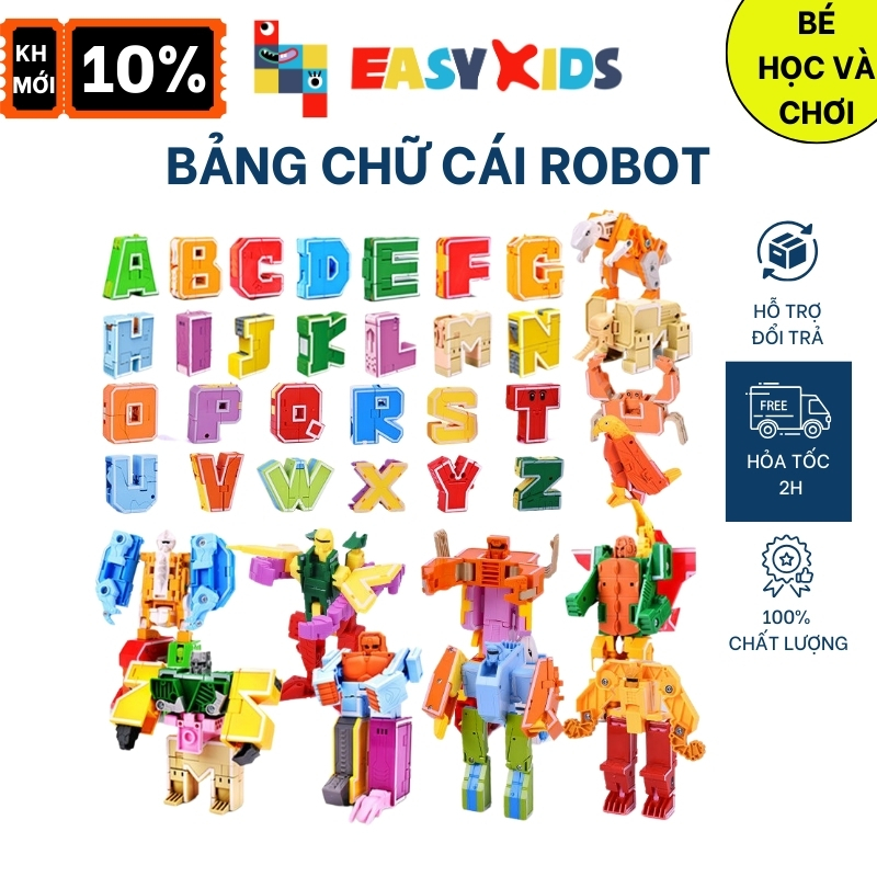 Đồ Chơi Bảng Chữ Cái Số Và Dấu Biến Hình Lắp Ghép Chiến Binh Robot