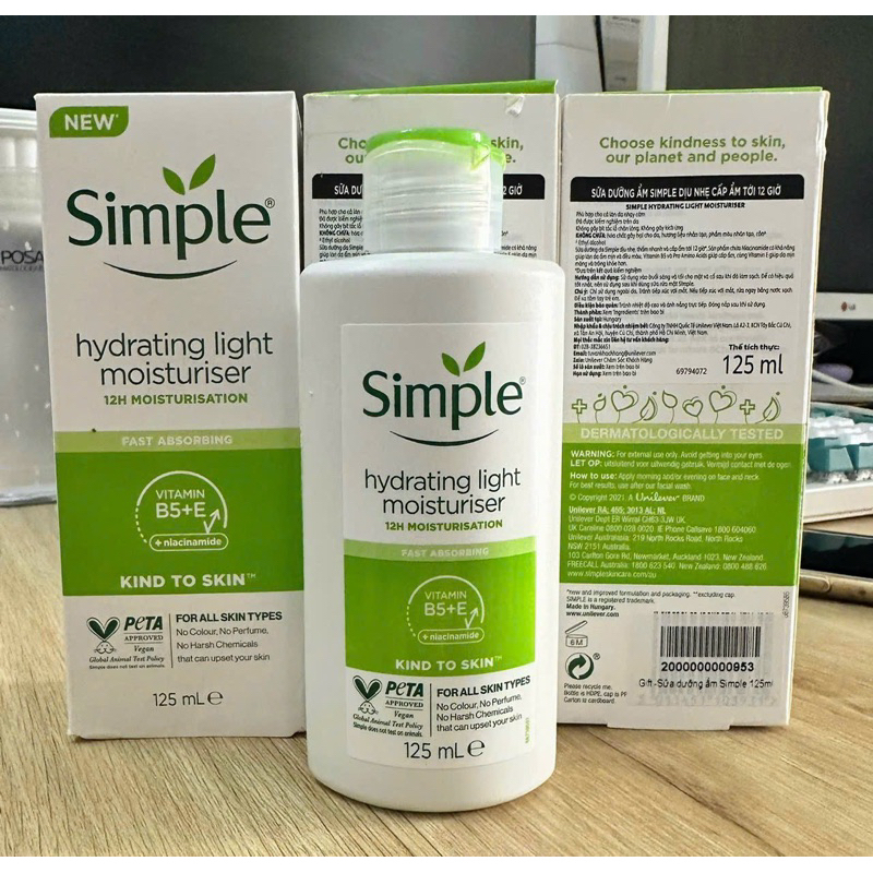 Ảnh Sữa Dưỡng Ẩm, Ngăn Lão Hóa Và Tái Tạo Da Sáng Khỏe Simple Kind To Skin Hydrating Light Moisturiser 125ml 3