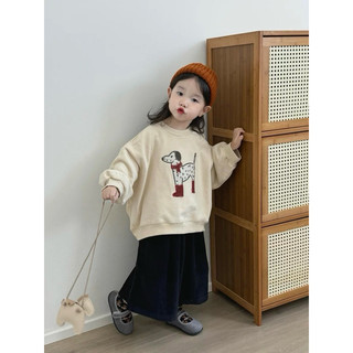 Áo nỉ cho bé Batala Kids, Áo SWEATER nỉ bông cho bé trai bé gái MÀU BE CHÚ CÚN KHĂN ĐỎ thu đông 2024