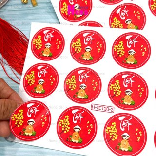 Tem Tết 2026, Tem Dán Decor Trang Trí Hộp Quà, Giỏ Quà, Hộp Bánh, Kẹo, Mứt Ngày Tết, Decal Tươi Sáng, Sẵn Keo Dán