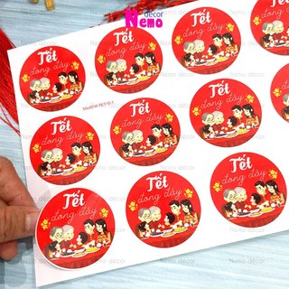 Tem Dán Tết, Decal Dán Tết Đong Đầy Hình Tròn, Tem Dán Chúc Mừng Năm Mới Trang Trí Hộp Quà, Bánh, Kẹo, Mứt Ngày Tết.