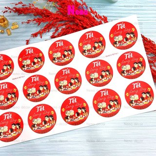 Tem Dán Tết, Decal Dán Tết Đong Đầy Hình Tròn, Tem Dán Chúc Mừng Năm Mới Trang Trí Hộp Quà, Bánh, Kẹo, Mứt Ngày Tết.