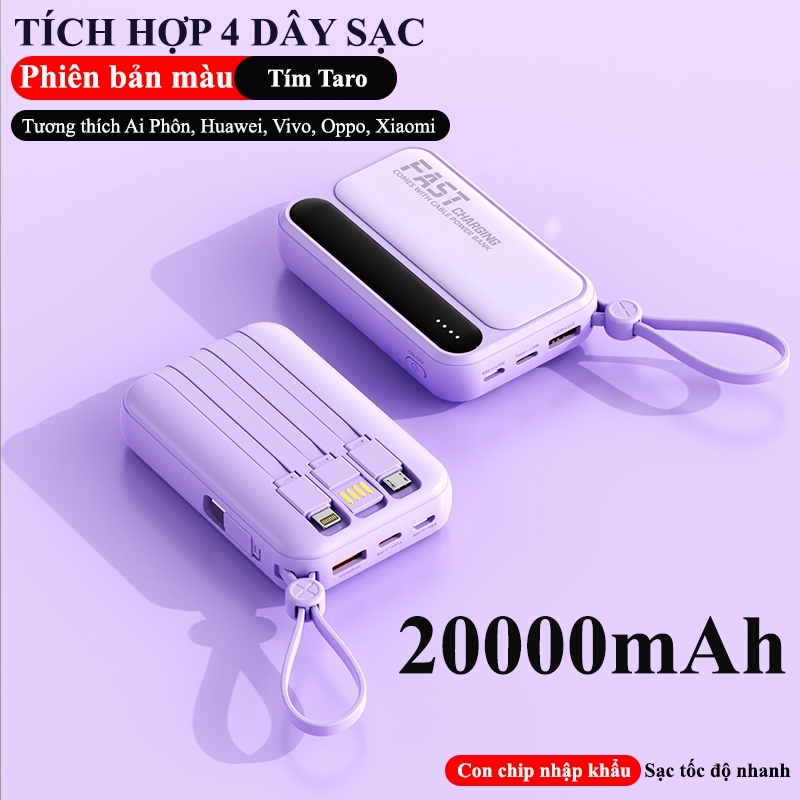 Sạc dự phòng 20000mah sạc pin mini dung lượng lớn có sẵn nhiều dây sạc r08