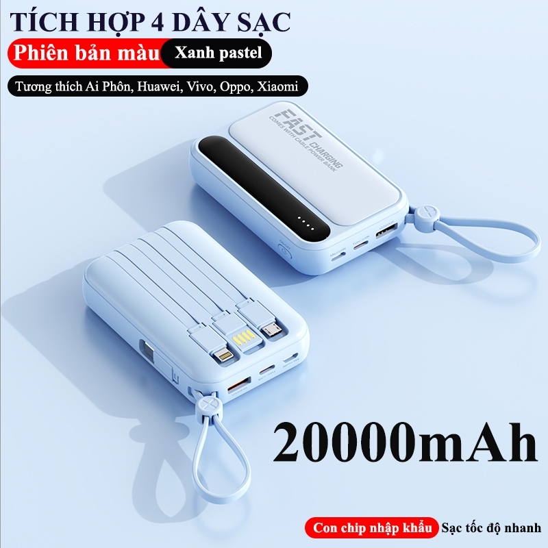 Sạc dự phòng 20000mah sạc pin mini dung lượng lớn có sẵn nhiều dây sạc r08