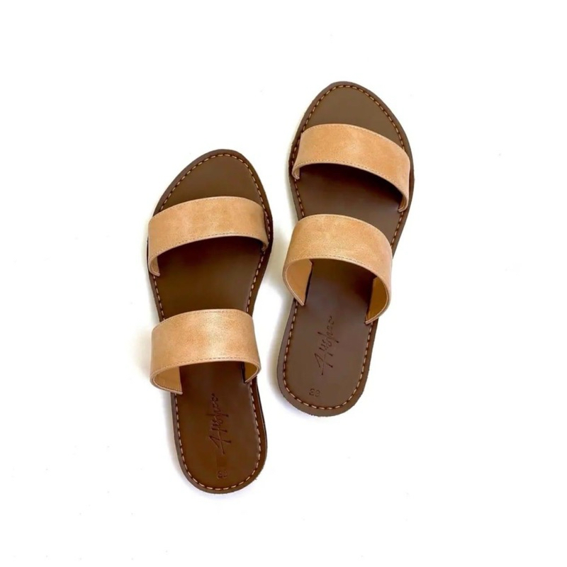 Sandanl Nữ Xăng Đan Xỏ Quai Ngang Chất Liệu Da Chuẩn Mềm Mại Ôm Chân