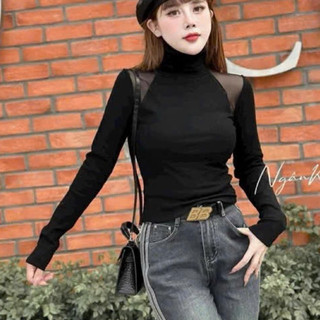 Áo Zip Cổ Leo Nót Lỉ Phối Lưới Dáng Ôm Chất Mịn Đẹp