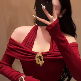 Áo Thiết Kế Dây Vắt Cổ Quây Đáp Ngực Chạy Rúm Cài Tag Nổi Bật Tay DÀi Xỏ Ngón Sang Chảnh Nữ