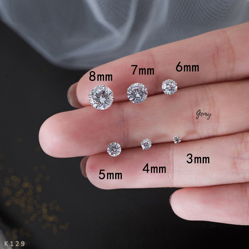 Khuyên tai nam thanh thẳng bạc 925 ổ đá chuôi vặn trụ nhiều size, unisex (1 chiếc) KN146 | GEMY SILVER