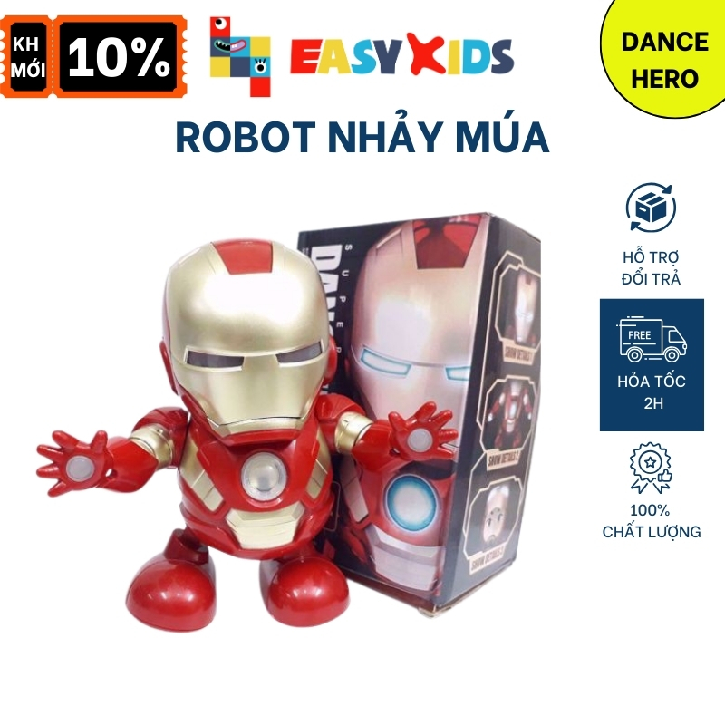 Đồ chơi robot Iron Man dance hero nhảy múa vui nhộn có nhạc và đèn cho bé [Tặng kèm pin]