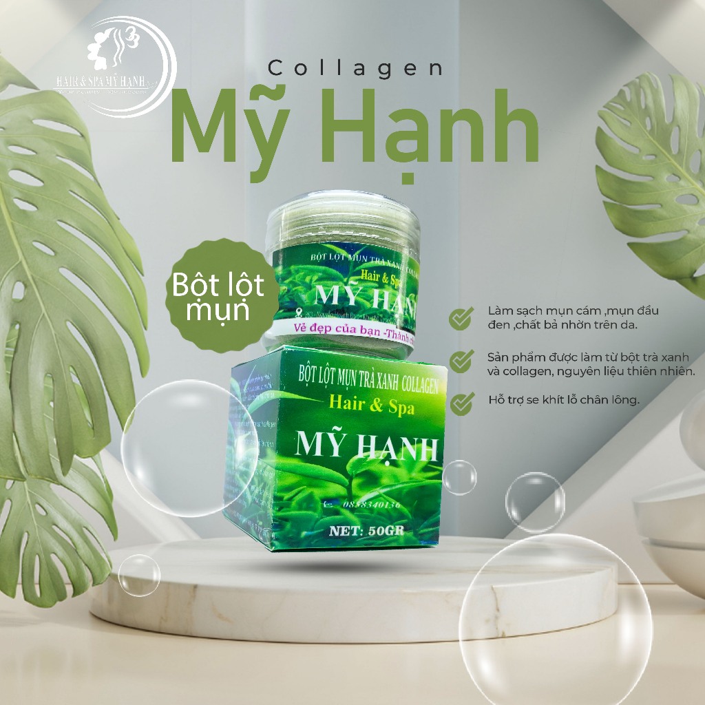 Bột lột mụn trà xanh collgen Mỹ Hạnh , lấy mụn cám mụn đầu đen,chất bả nhờn ,50g