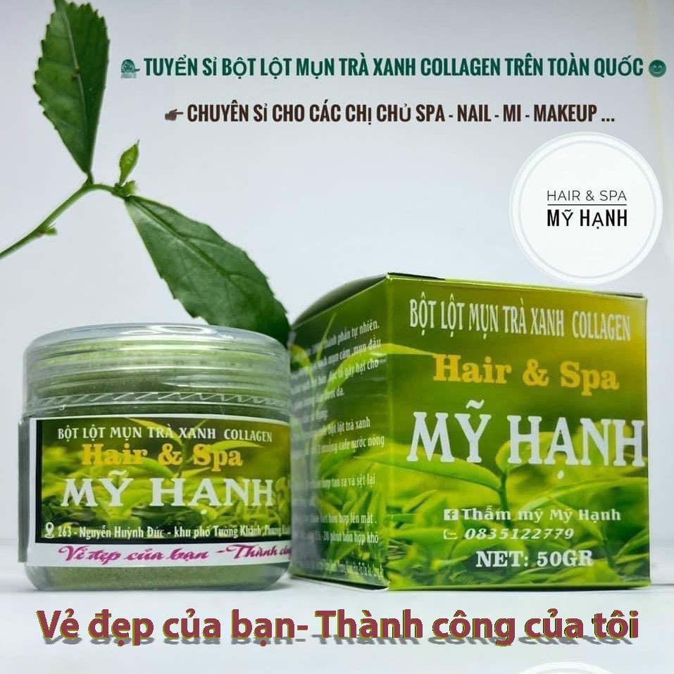 Bột lột mụn trà xanh collgen Mỹ Hạnh , lấy mụn cám mụn đầu đen,chất bả nhờn ,50g