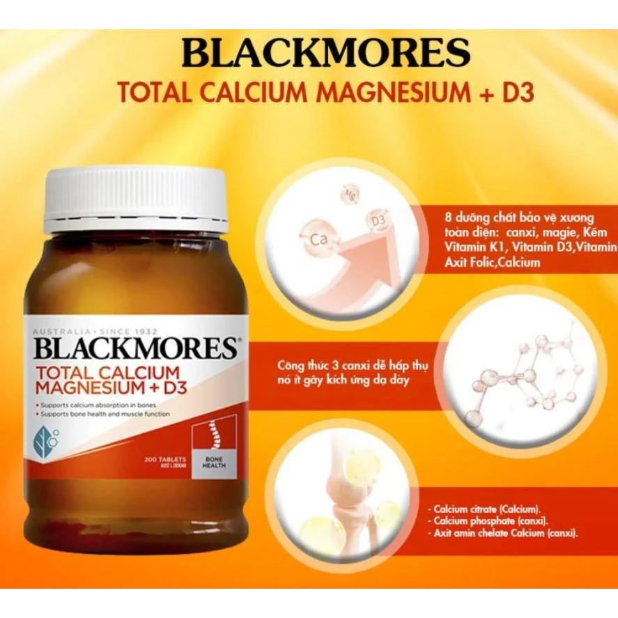 Viên uống Blackmores Total Calcium & Magnesium + D3 200 viên