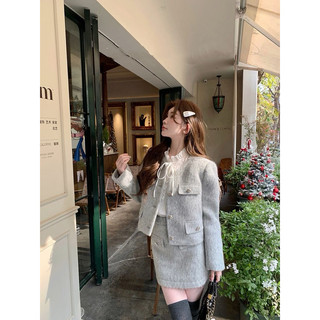 Set dạ lông tiểu thư cao cấp 2 lớp áo khoác có đệm vai chân váy có quần bảo hộ