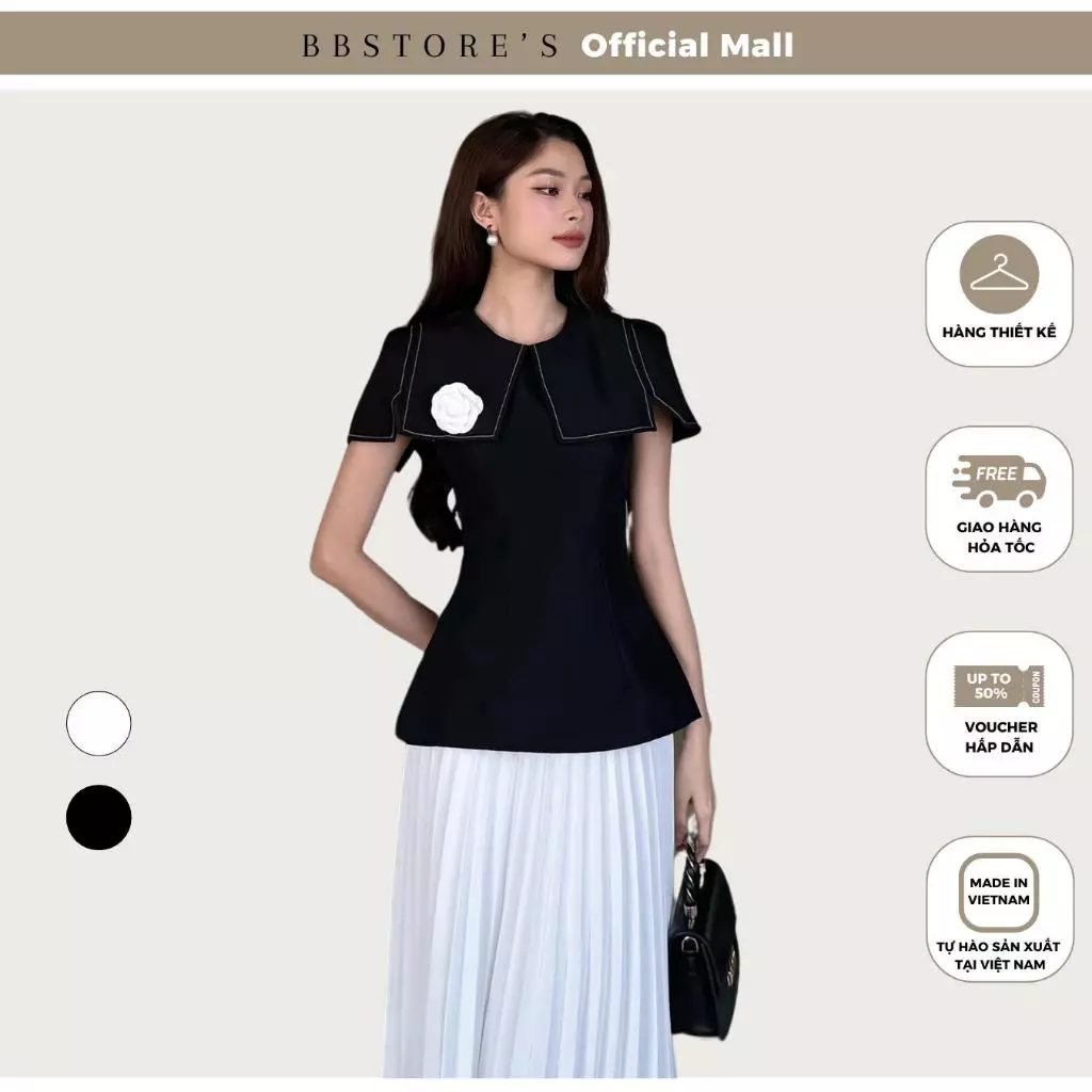 BBSTORE’S Áo Kiểu Công Sở Nữ Peplum Cổ Cape Viền Chỉ Tiểu Thư Sang Trọng Sang Chảnh - A2186